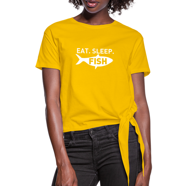 Eat Sleep Fish Women's Knotted T-Shirt - sun yellow