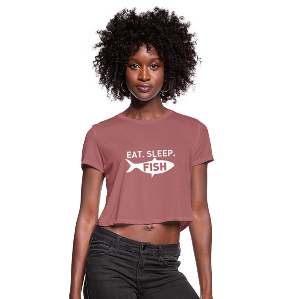 Eat Sleep Fish Women's Cropped T-Shirt - mauve