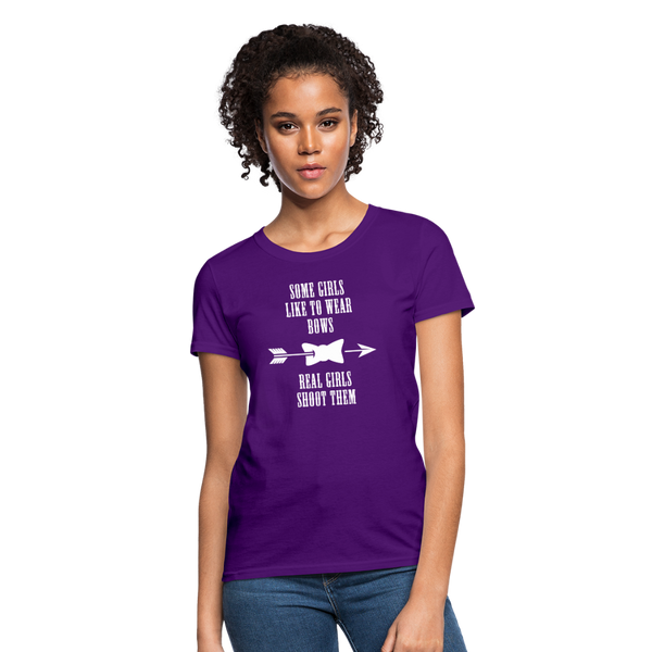 Some Girls Like To Wear Bows Real Girls Shoot Them Women's T-Shirt - purple