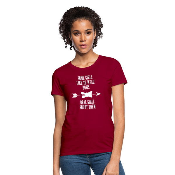 Some Girls Like To Wear Bows Real Girls Shoot Them Women's T-Shirt - dark red