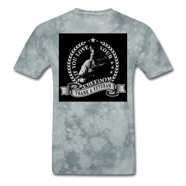 If You Love Your Freedom Thank A Veteran Men's T-Shirt - grey tie dye