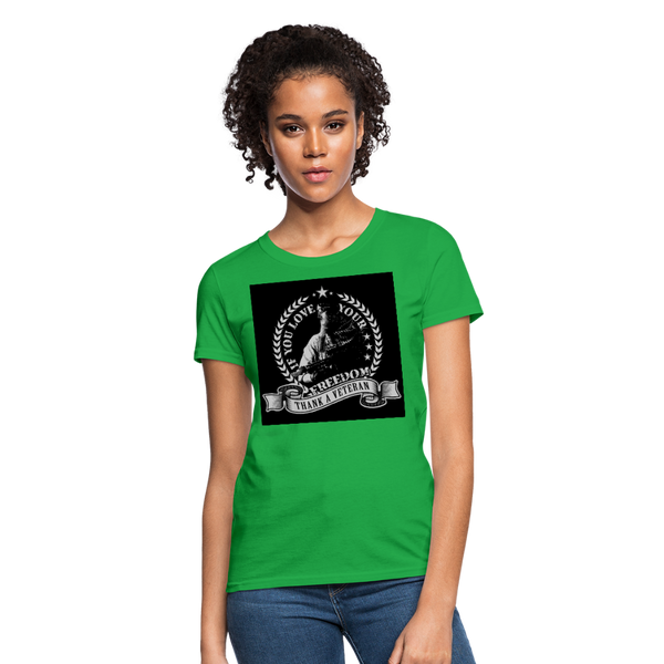 If You Love Your Freedom Thank A Veteran Women's T-Shirt - bright green