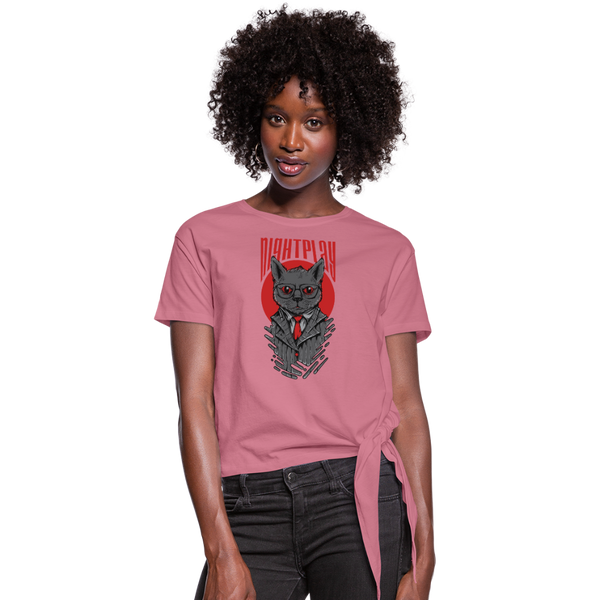 Night Play Women's Knotted T-Shirt - mauve