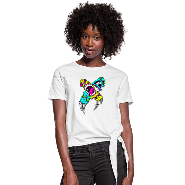 Abstract Monsters Women's Knotted T-Shirt - white