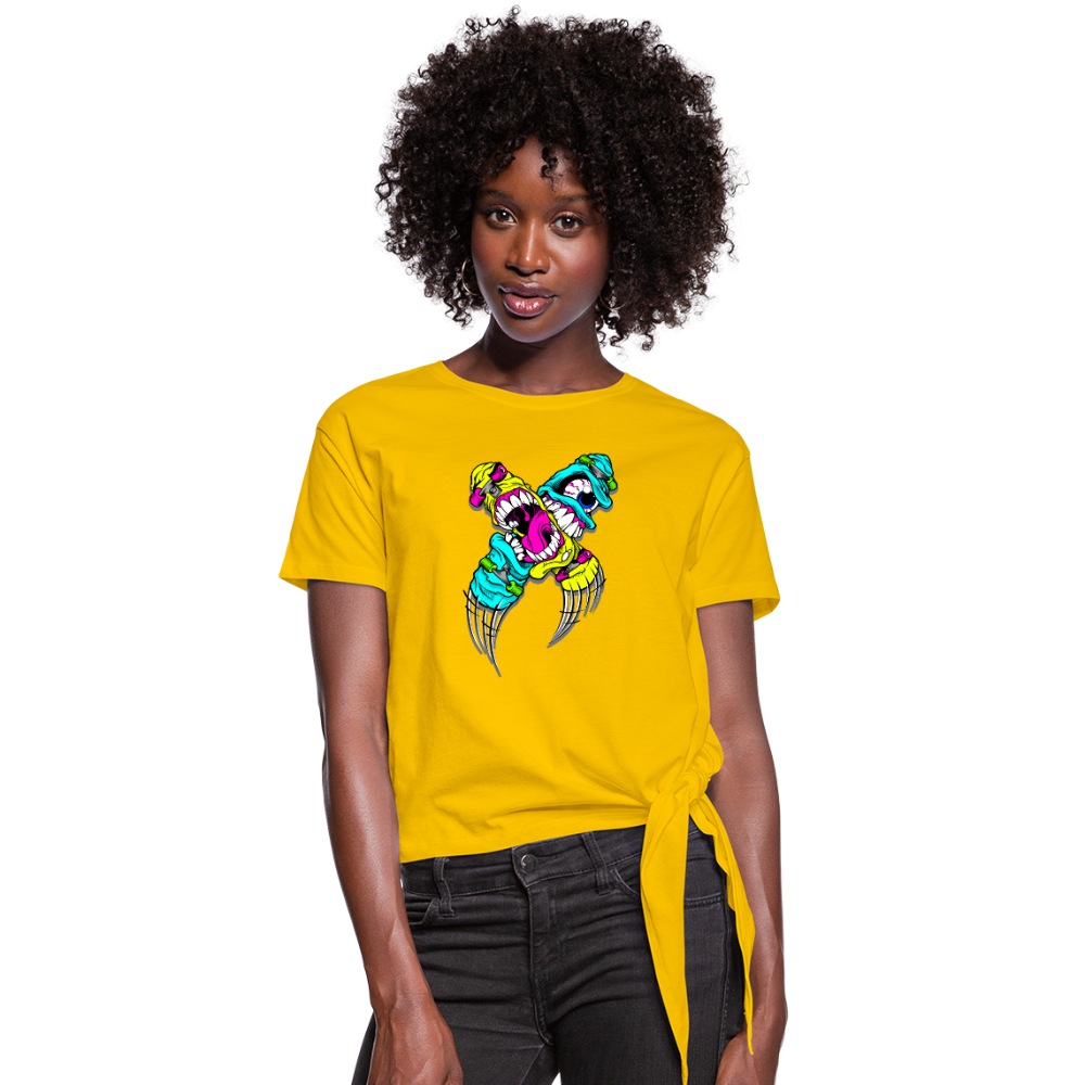 Abstract Monsters Women's Knotted T-Shirt - sun yellow