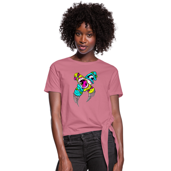 Abstract Monsters Women's Knotted T-Shirt - mauve