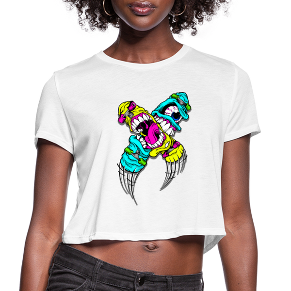 Abstract Monsters Art Women's Cropped T-Shirt - white