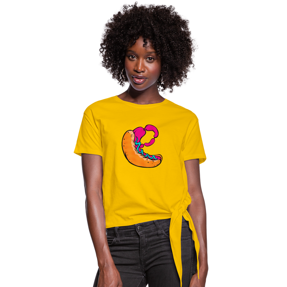 Hot Dog Women's Knotted T-Shirt - sun yellow