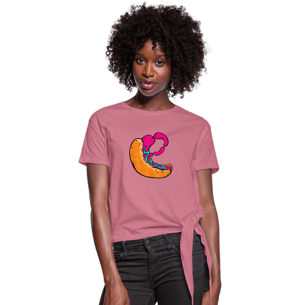 Hot Dog Women's Knotted T-Shirt - mauve