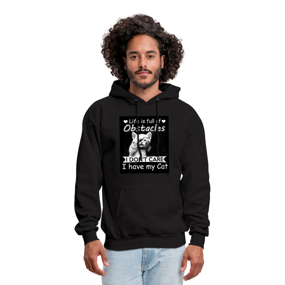 Life Is Full Of Obstacles I Don't Care I Have My Cat Men's Hoodie - black