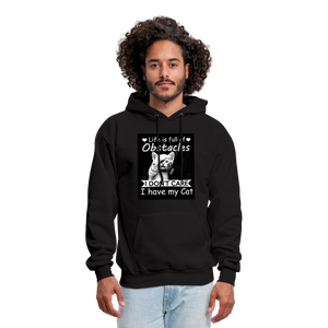 Life Is Full Of Obstacles I Don't Care I Have My Cat Men's Hoodie - black