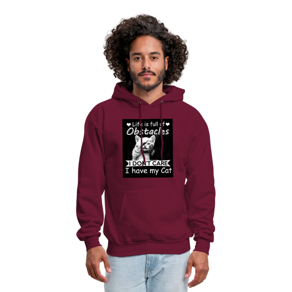 Life Is Full Of Obstacles I Don't Care I Have My Cat Men's Hoodie - burgundy