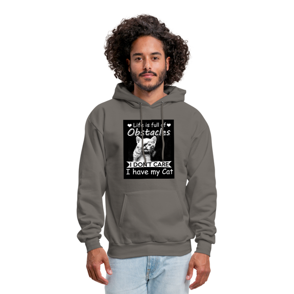 Life Is Full Of Obstacles I Don't Care I Have My Cat Men's Hoodie - asphalt gray