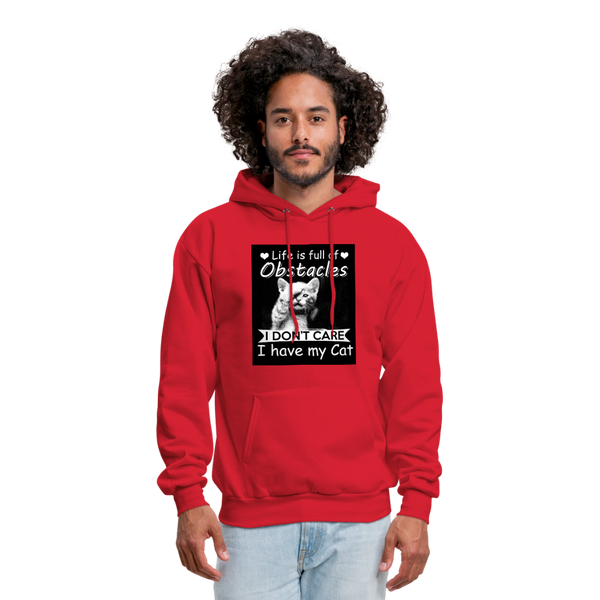 Life Is Full Of Obstacles I Don't Care I Have My Cat Men's Hoodie - red