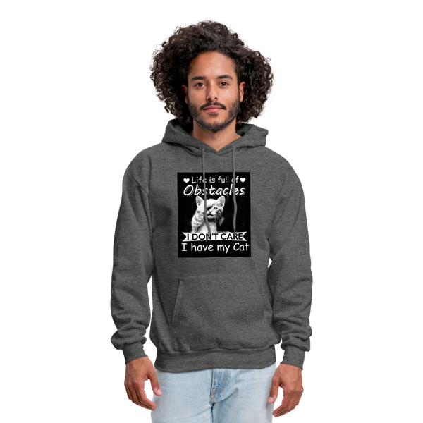 Life Is Full Of Obstacles I Don't Care I Have My Cat Men's Hoodie - charcoal gray