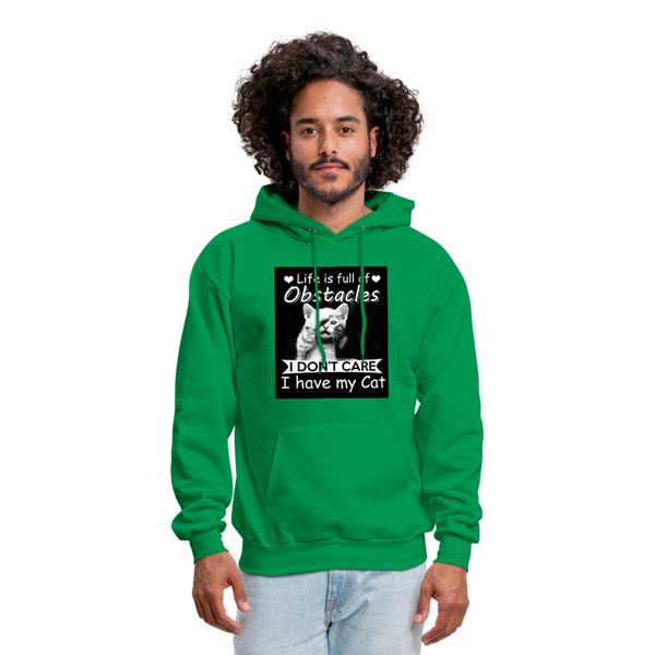 Life Is Full Of Obstacles I Don't Care I Have My Cat Men's Hoodie - kelly green