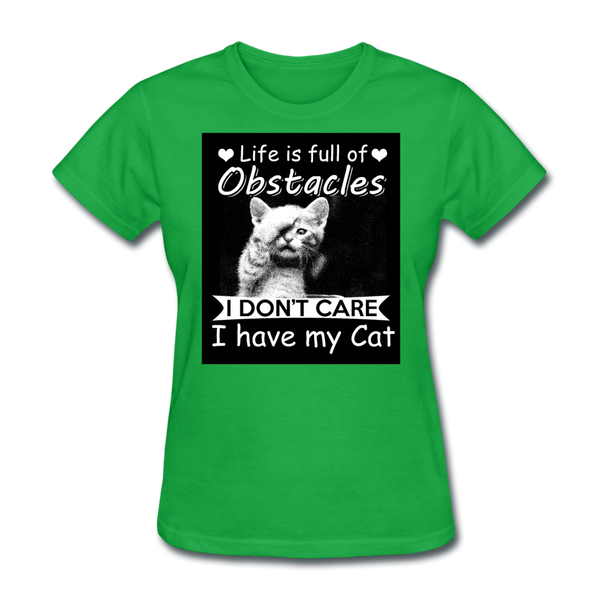 Life Is Full Of Obstacles I Don't Care I Have My Cat Women's T-Shirt - bright green