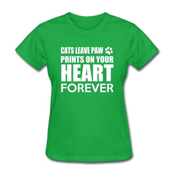 Cats Leave Paw Prints On Your Heart Forever Women's T-Shirt - bright green