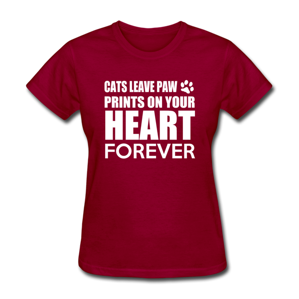 Cats Leave Paw Prints On Your Heart Forever Women's T-Shirt - dark red