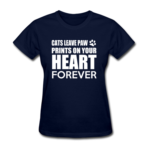 Cats Leave Paw Prints On Your Heart Forever Women's T-Shirt - navy