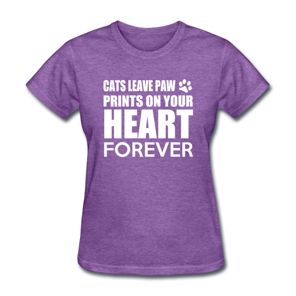 Cats Leave Paw Prints On Your Heart Forever Women's T-Shirt - purple heather