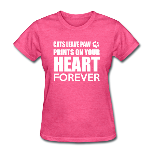 Cats Leave Paw Prints On Your Heart Forever Women's T-Shirt - heather pink