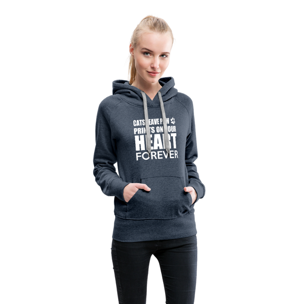 Cats Leave Paw Prints On Your Heart Forever Women’s Premium Hoodie - heather denim