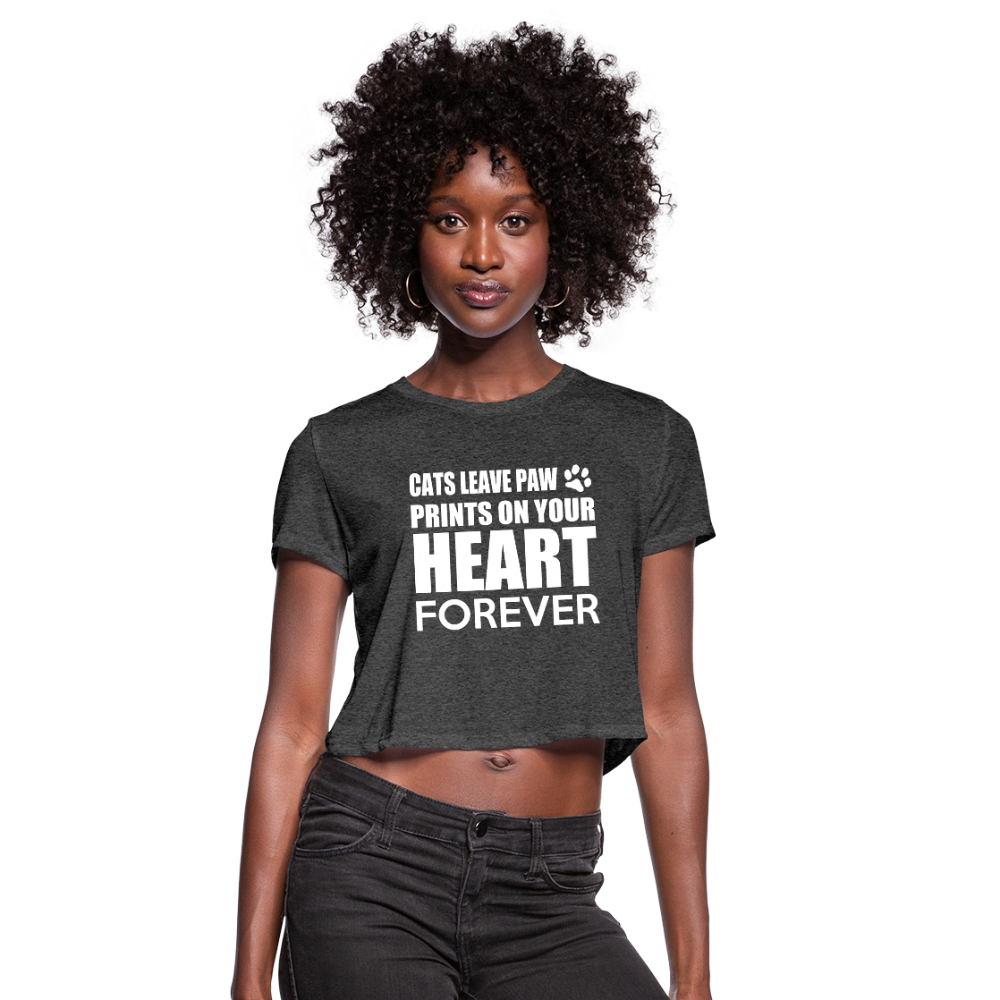 Cats Leave Paw Prints On Your Heart Forever Women's Cropped T-Shirt - deep heather