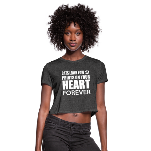 Cats Leave Paw Prints On Your Heart Forever Women's Cropped T-Shirt - deep heather