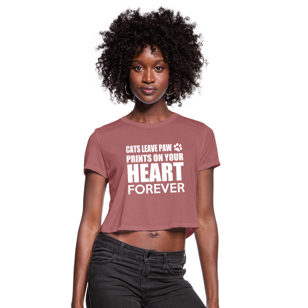 Cats Leave Paw Prints On Your Heart Forever Women's Cropped T-Shirt - mauve