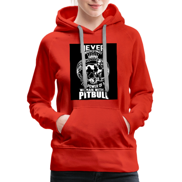 Never Underestimate The Power Of A Woman With A Pitbull Women’s Premium Hoodie - red