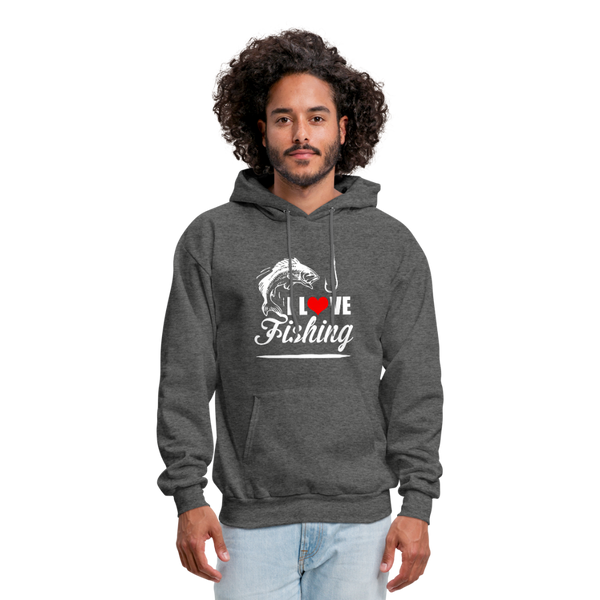 I Love Fishing Men's Hoodie - charcoal gray