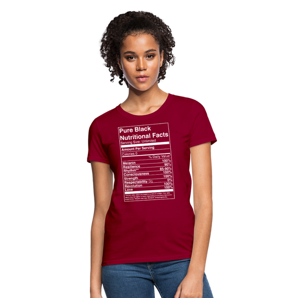 Pure Black Nutritional Facts Women's T-Shirt - dark red