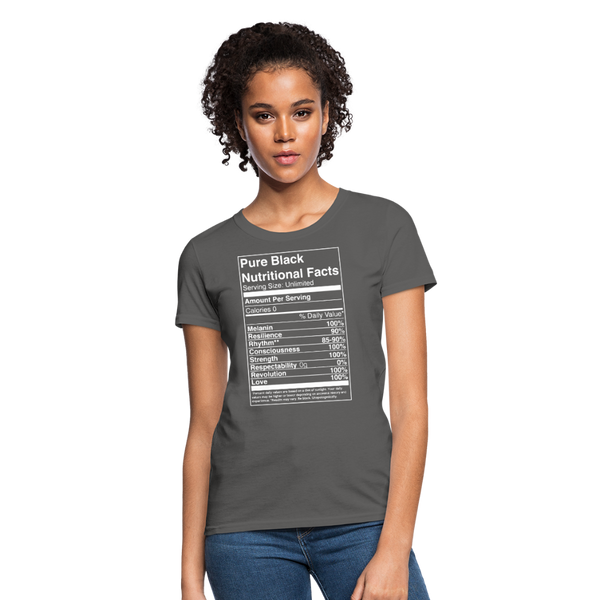Pure Black Nutritional Facts Women's T-Shirt - charcoal
