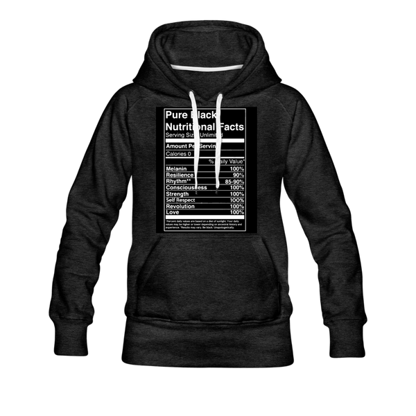 Pure Black Nutritional Facts Women’s Premium Hoodie - charcoal gray