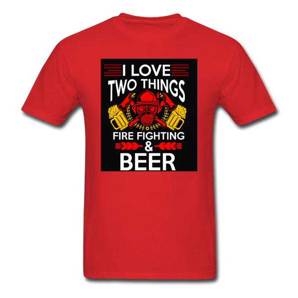 I Love Two Things Fire Fighting & Beer Men's T-Shirt - red