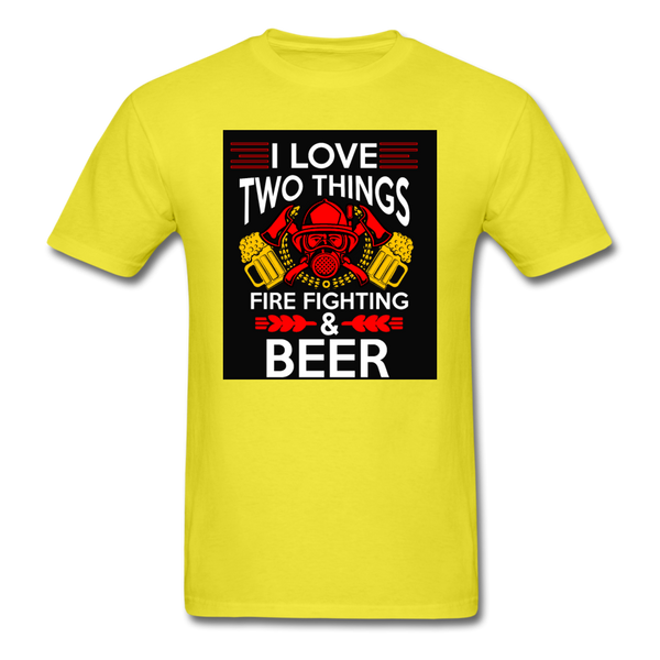 I Love Two Things Fire Fighting & Beer Men's T-Shirt - yellow