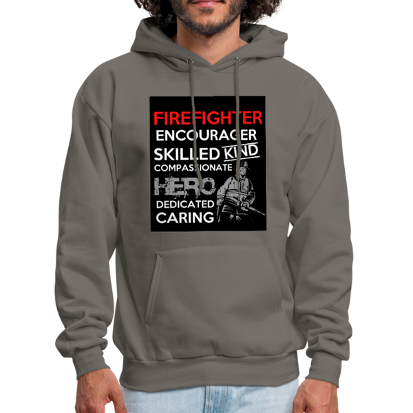 Firefighter Encourager Skilled Kind Compassionate Hero Dedicated Caring Men's Hoodie - asphalt gray