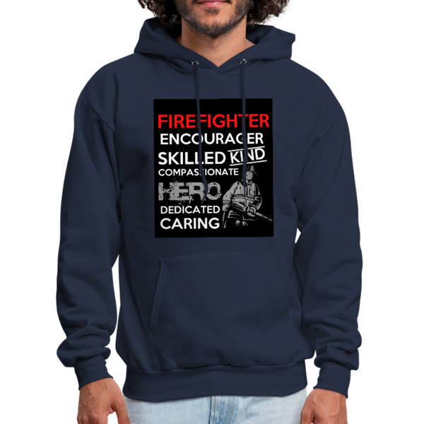 Firefighter Encourager Skilled Kind Compassionate Hero Dedicated Caring Men's Hoodie - navy