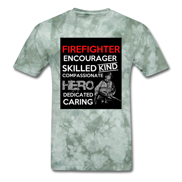 Firefighter Encourager Skilled Kind Compassionate Hero Dedicated Caring Men's Classic T-Shirt - military green tie dye