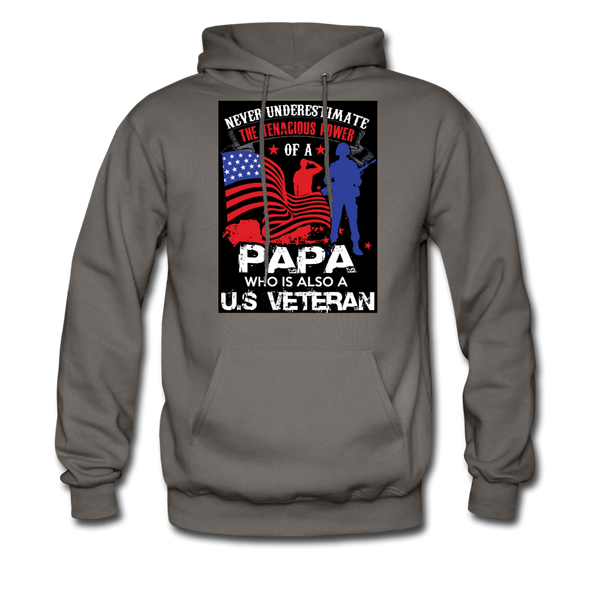 Never Underestimate The Tenacious Power Of A Papa Who Is Also A Veteran Men's Hoodie - asphalt gray