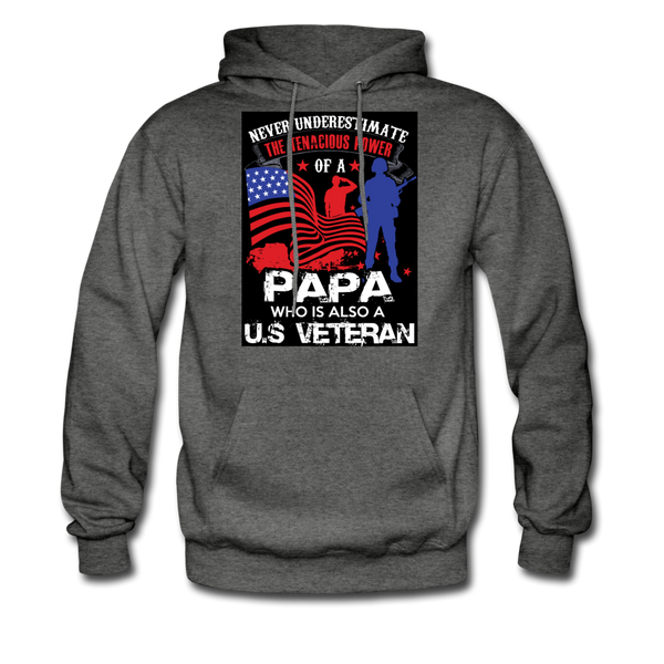 Never Underestimate The Tenacious Power Of A Papa Who Is Also A Veteran Men's Hoodie - charcoal gray