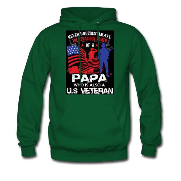 Never Underestimate The Tenacious Power Of A Papa Who Is Also A Veteran Men's Hoodie - forest green