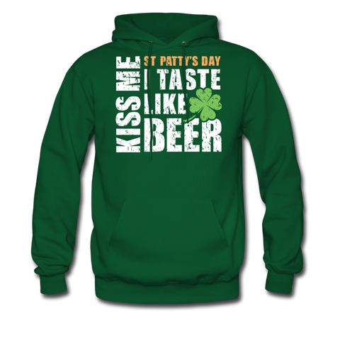 St Patty's Day Kiss Me I Taste Like Beer Men's Hoodie - forest green