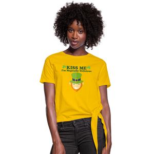 Kiss Me I'm Magically Delicious Women's Knotted T-Shirt - sun yellow