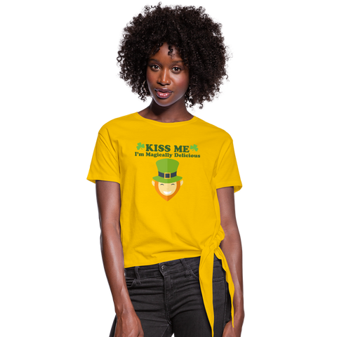 Kiss Me I'm Magically Delicious Women's Knotted T-Shirt - sun yellow